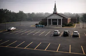 desserted church parking lot