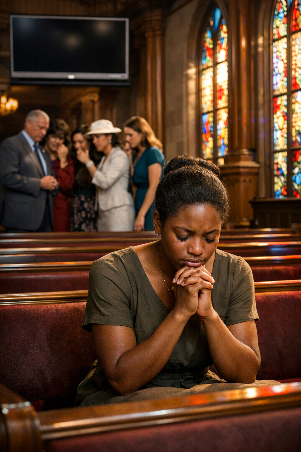 Woman alone suffering from church hurt Woman alone suffering from church hurt